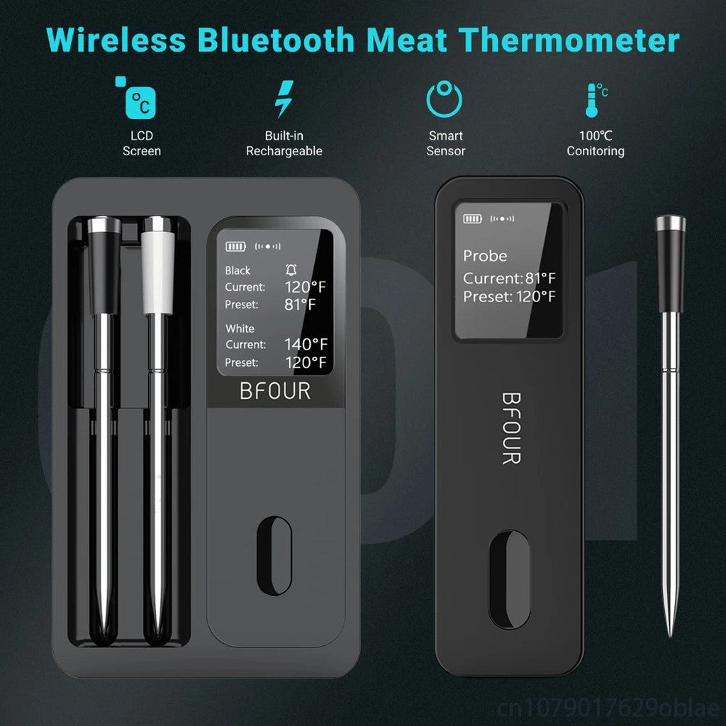Wireless Meat Thermometer with Bluetooth App - Rechargeable Smart Probe and LCD Booster, IP67 Waterp #g01_Sa