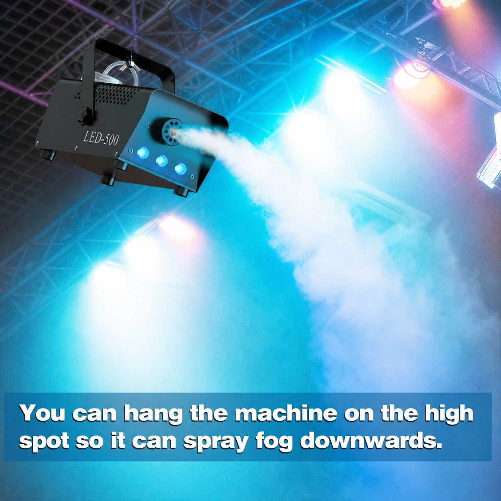 Smoke Machine 500W with 3 RGB LED Lights and Remote Control - Compact Fog Machine, 14 Color Effects, #r_d03_