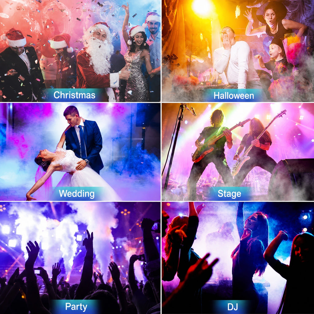 Fog Machine 1200W with 6 LED Lights and Wireless Remote - 12 Colors and Strobe, 1L Tank, Auto Fog Cy #r_d07_