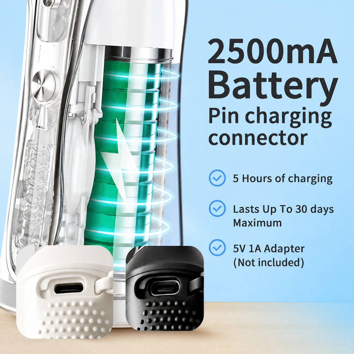 Water Flosser Cordless Rechargeable - Portable Oral Irrigator with 5 Modes, 5 Nozzles, 300 ml Tank,  #r_d07_