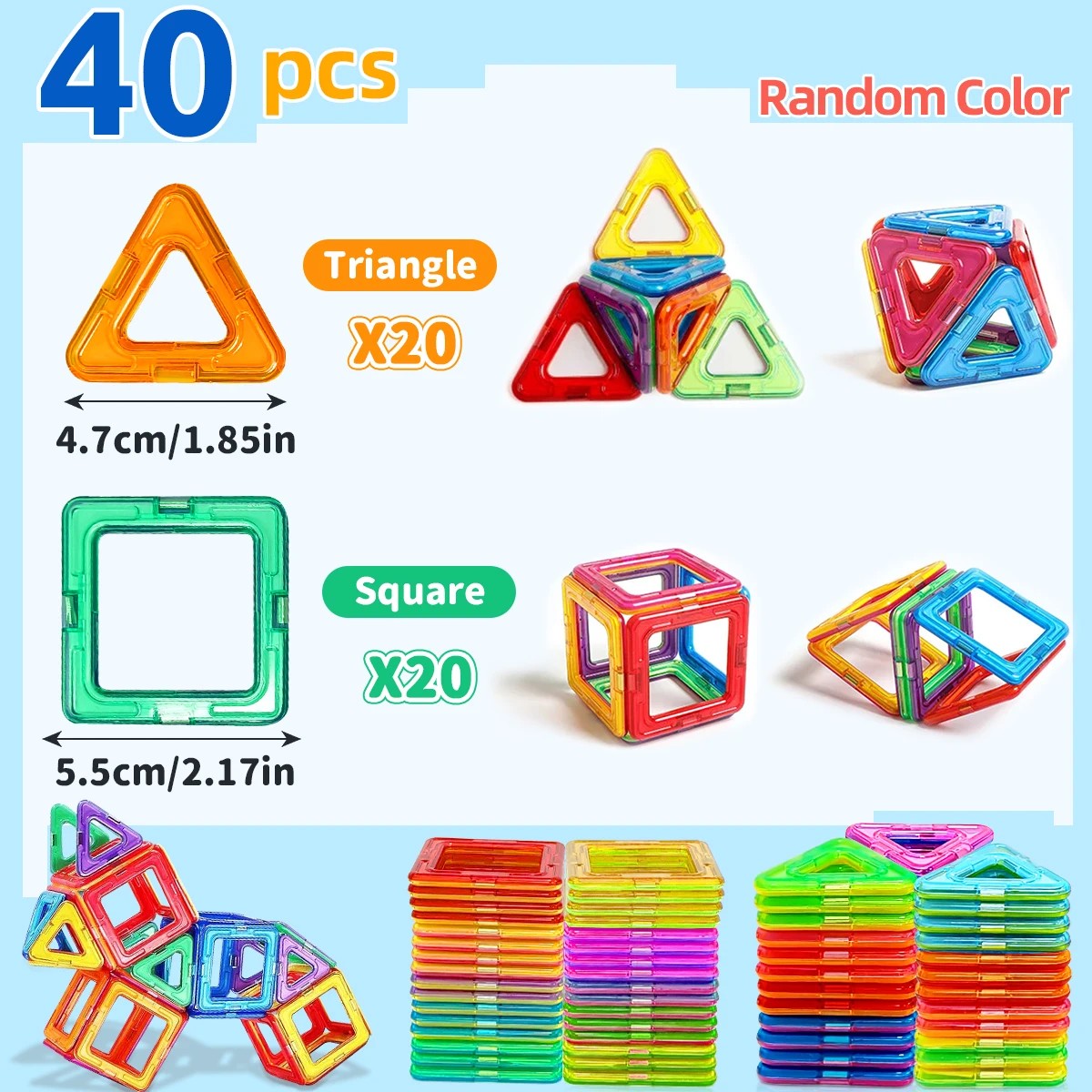 Magnetic Tiles Building Set for Kids - Medium Size Magnetic Blocks with Triangles, Squares & More, S #s_S7af