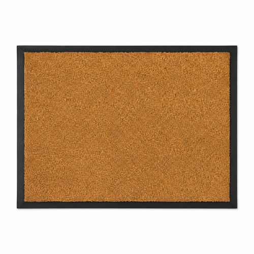 Top view of coir door mat with rubber border.