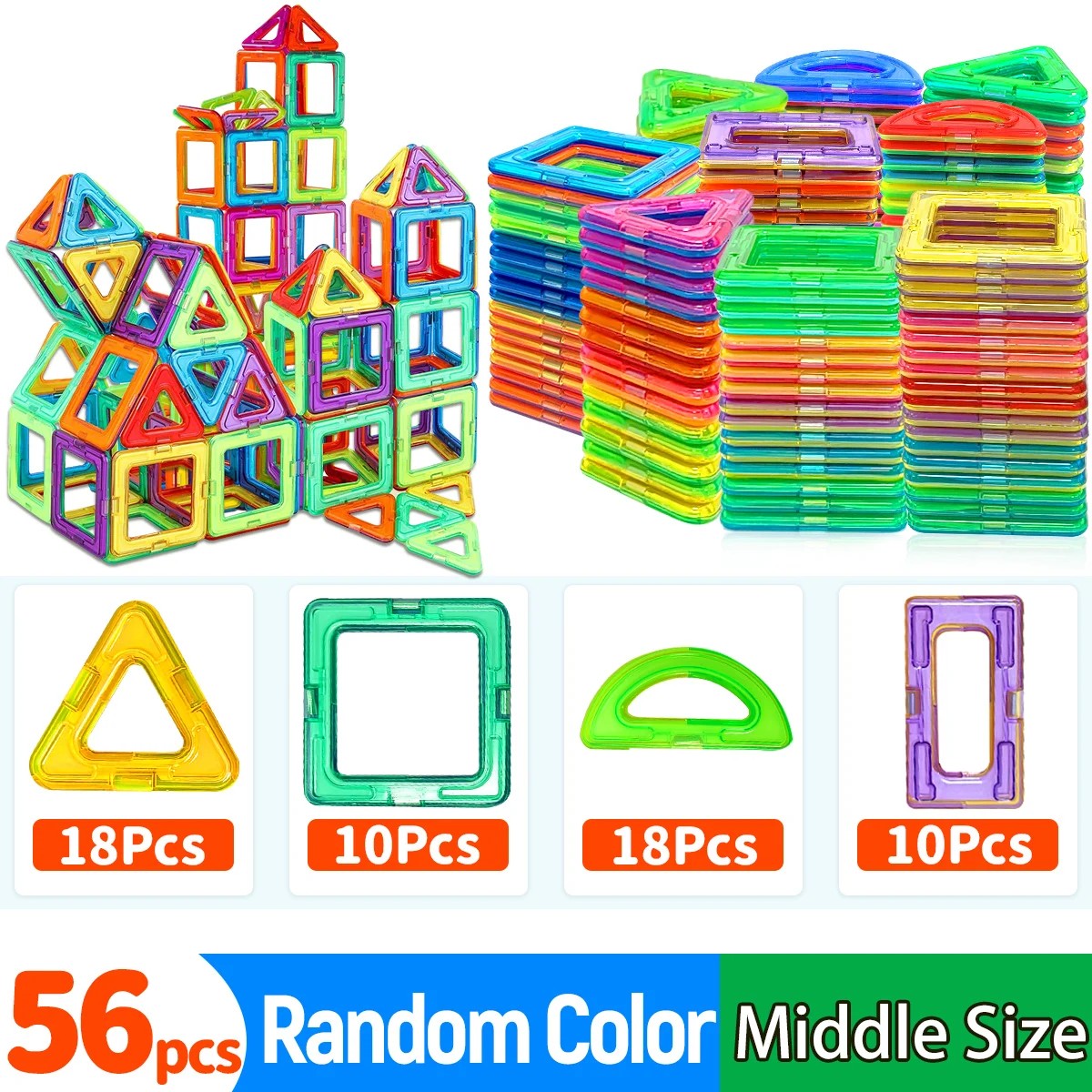 Magnetic Tiles Building Set for Kids - Medium Size Magnetic Blocks with Triangles, Squares & More, S #s_Sb70