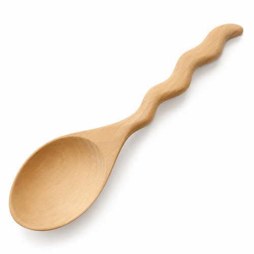 Wooden cooking spoon with ergonomic handle