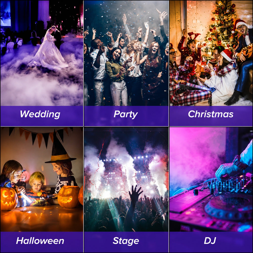 Smoke Machine 500W with 3 RGB LED Lights and Remote Control - Compact Fog Machine, 14 Color Effects, #r_d04_