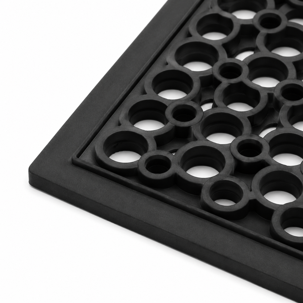 Square anti-fatigue mat for industrial use.