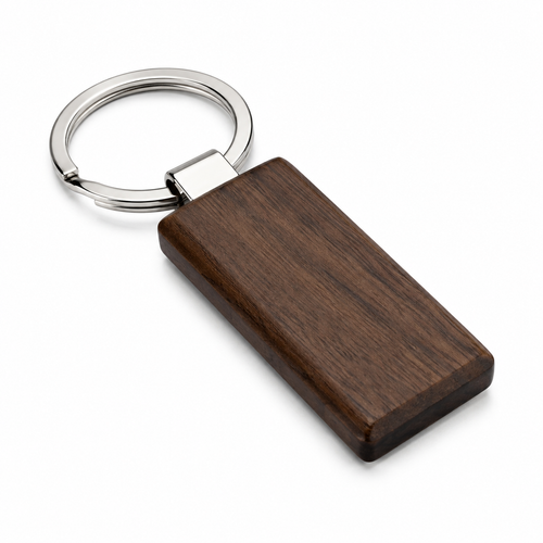 Wooden keychain with metal ring, dark brown finish