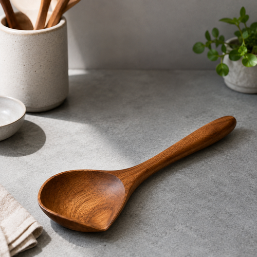 Close-up of wooden spoon showing smooth natural wood finish