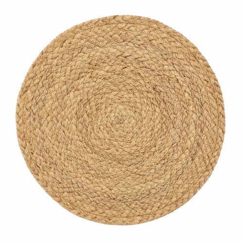 Natural jute round woven placemat top view