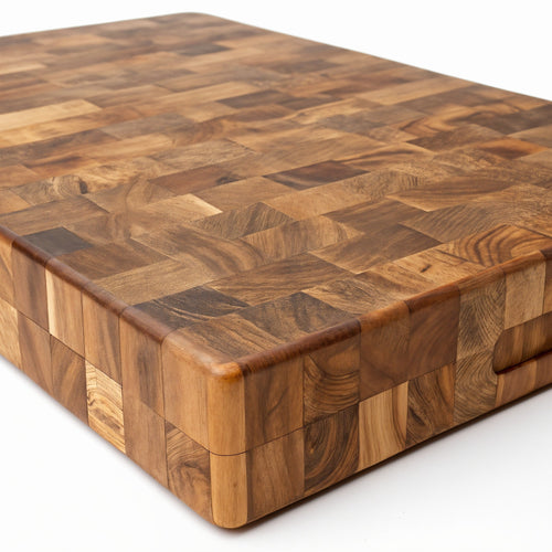 Shopaverly Acacia Rectangular Butcher Block — three-quarter angled view showing full top face and edge thickness