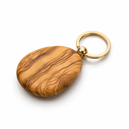 Olive wood keychain with metal ring