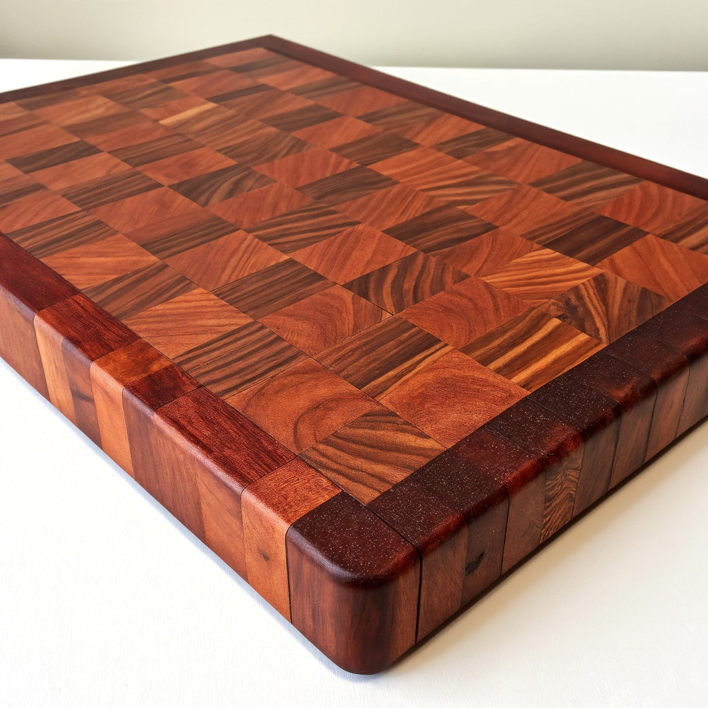 Shopaverly Padauk Elegant Butcher Block — three-quarter angled view showing full top face and front edge thickness