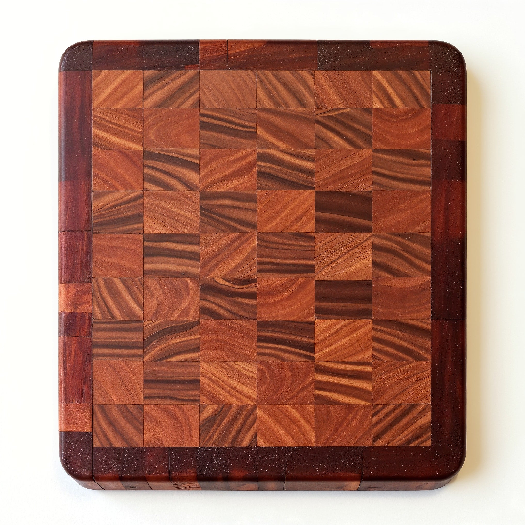 Shopaverly Padauk Elegant Butcher Block — strict top-down view showing entire flat top face and end-grain pattern