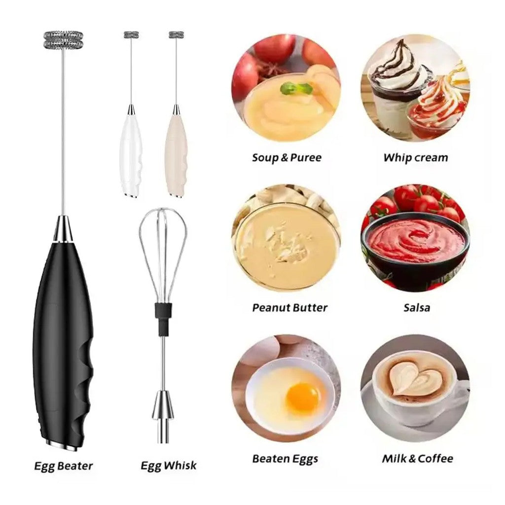 Milk Frother Handheld with Egg Whisk Attachment - Battery Operated Cordless Coffee Foamer, 2 Stainle #d01