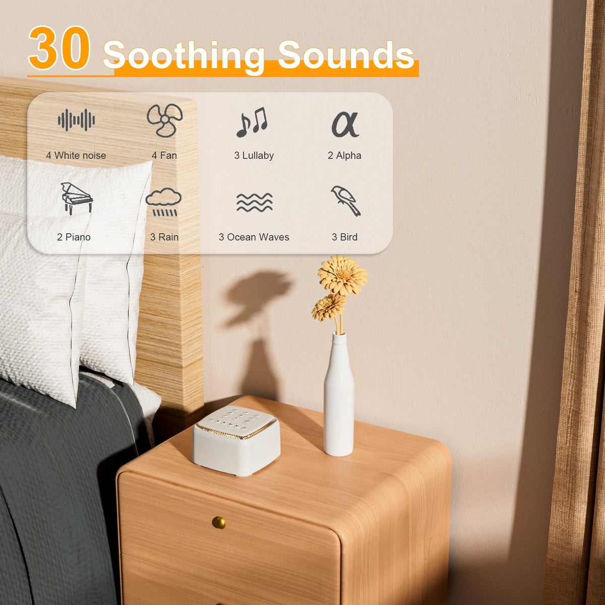 White Noise Machine for Sleeping - Portable Rechargeable Sound Machine with 30 Soothing Sounds, Warm #d01