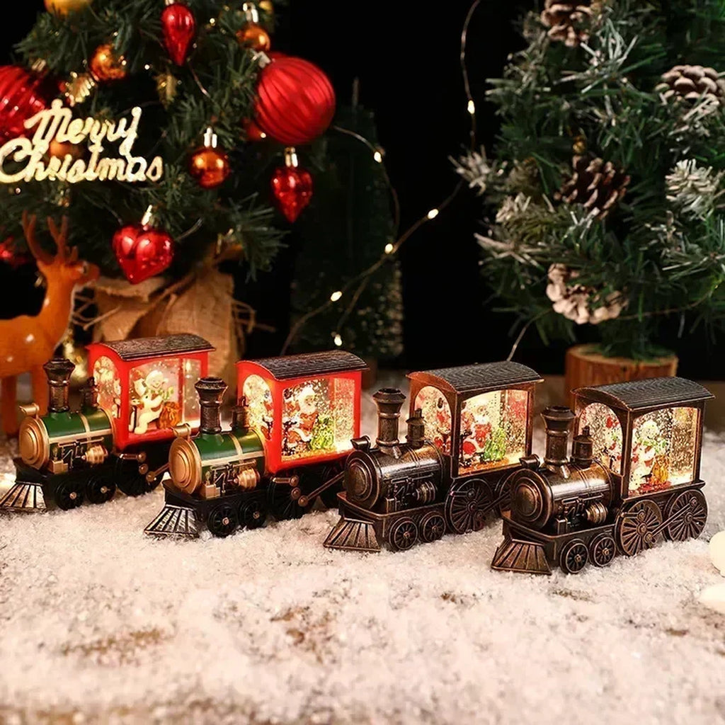 Christmas Train Snow Globe Music Box - Lighted Musical Christmas Train Decoration with Santa or Snow #d01