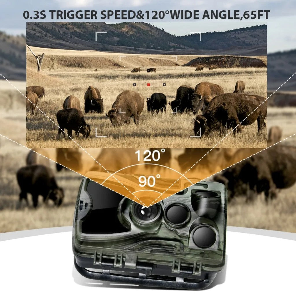 Trail Camera 1080P with Night Vision, 5000mAh Rechargeable Lithium Battery, 0.3s Trigger, 120° Detec #d05