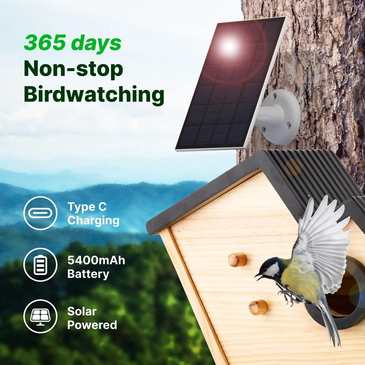 Birdhouse Camera, Solar Powered Wooden Bird House with 2K Live Feed Camera, AI Bird Identification,  #d05