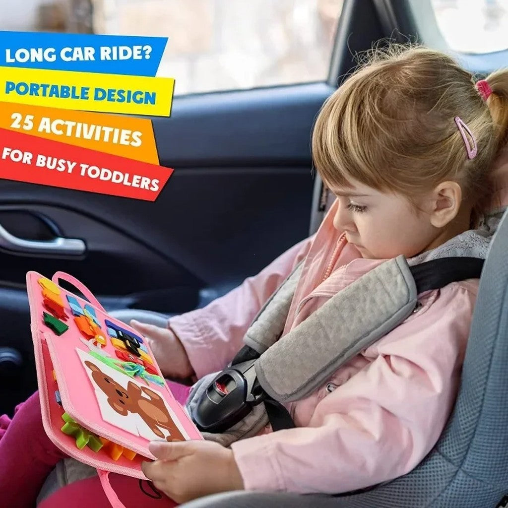 Busy Board for Toddlers - Felt Travel Busy Board with Handles, Zippers, Buckles, Laces, Clock & Puzz #d05