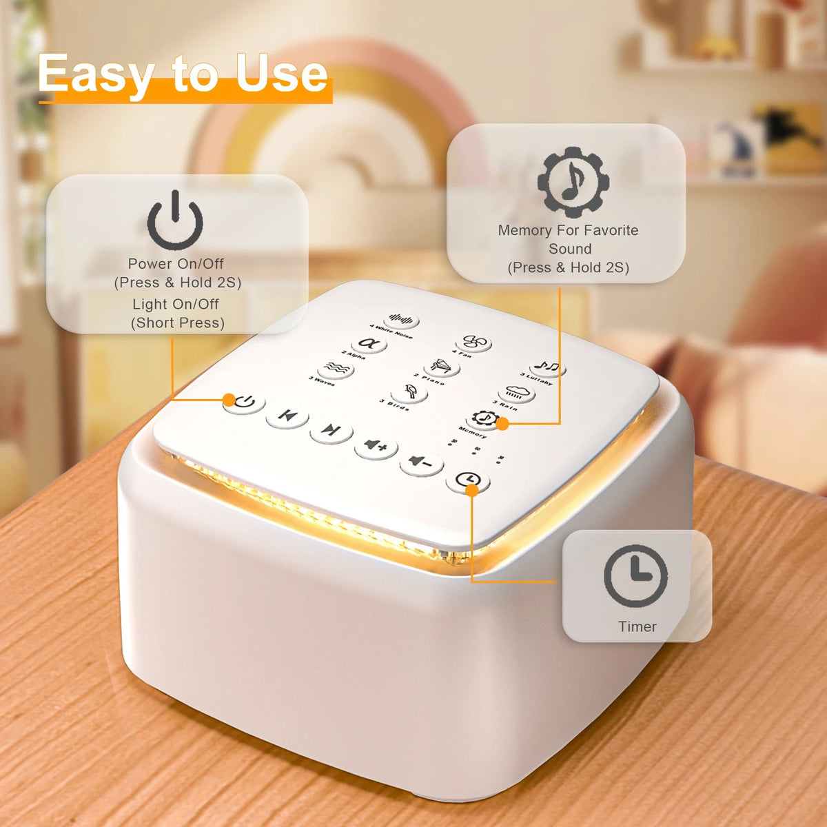 White Noise Machine for Sleeping - Portable Rechargeable Sound Machine with 30 Soothing Sounds, Warm #d05
