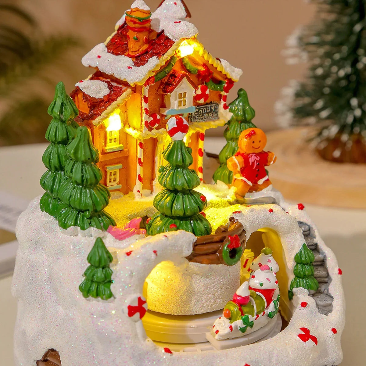 Christmas Village House with Lights and Music - Rotating Carousel Gingerbread House Decoration, 6.3  #d06