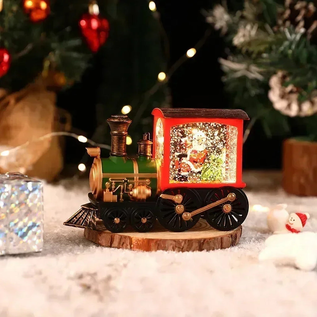 Christmas Train Snow Globe Music Box - Lighted Musical Christmas Train Decoration with Santa or Snow #d06