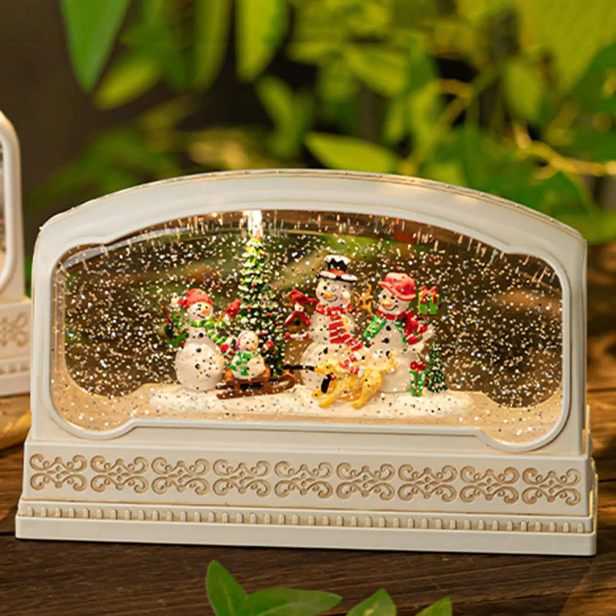 Christmas Snow Globe Music Box - Musical Lighted Snow Globe Night Light, Book or Panorama Style, USB #d06