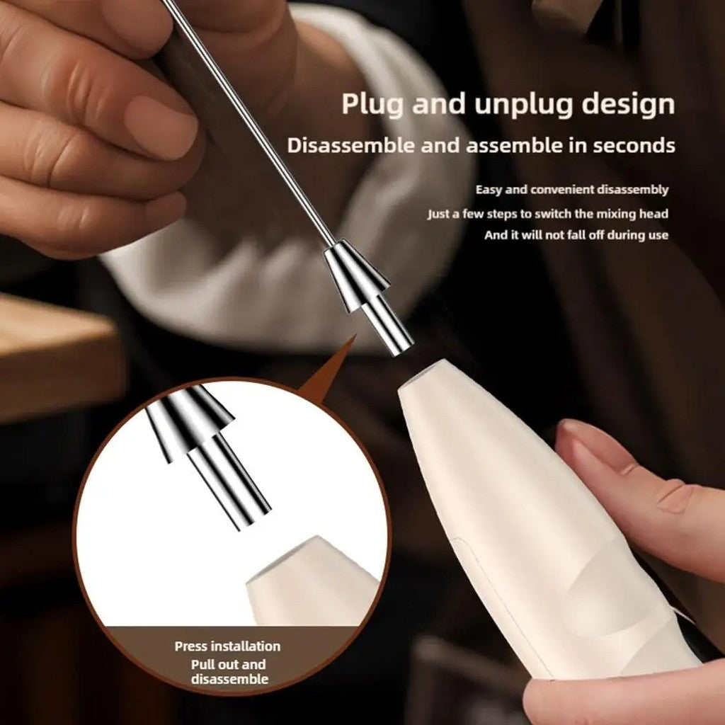 Milk Frother Handheld with Egg Whisk Attachment - Battery Operated Cordless Coffee Foamer, 2 Stainle #d06