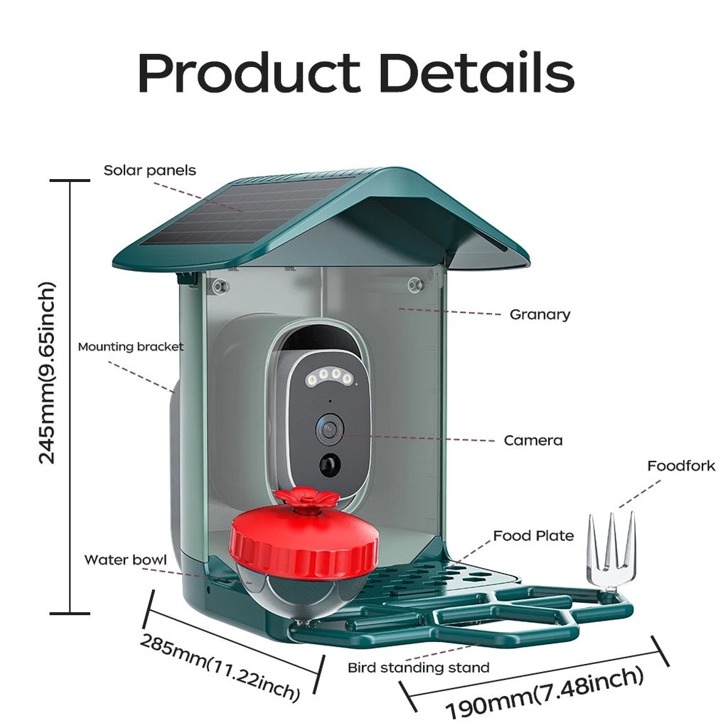 Bird Feeder Camera, Solar Smart Bird Feeder with 5MP or 3MP WiFi Camera, AI Bird Recognition, Color  #d07