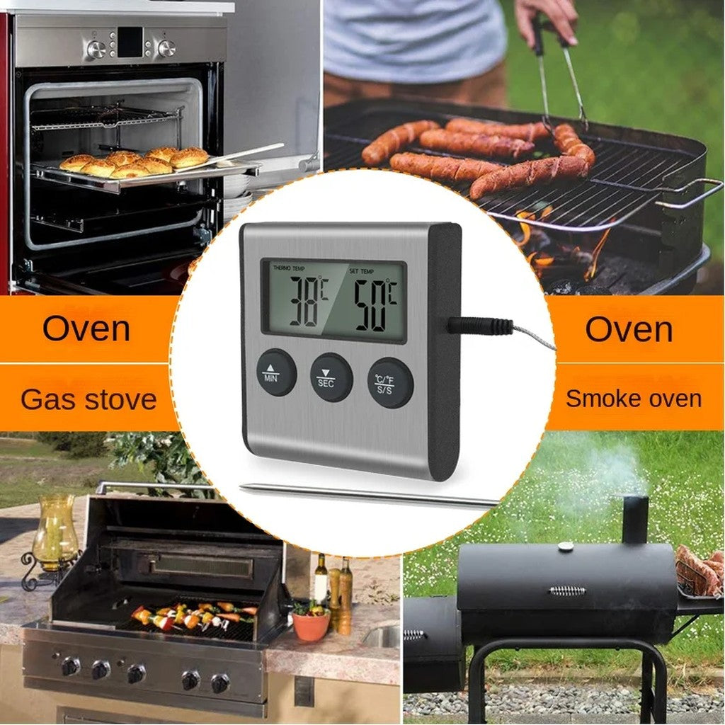 Digital Meat Thermometer with Probe & Kitchen Timer, 3.3 ft Steel Cable, -58 to 572°F, Magnetic Back #d07