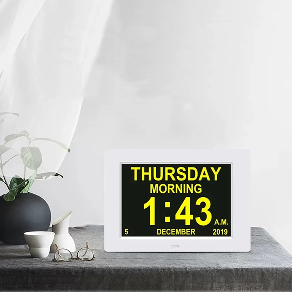 Calendar Clock 7 Inch Digital Day Clock with Day and Date, 12 Alarms, Multi-Language Display, Auto D #d07