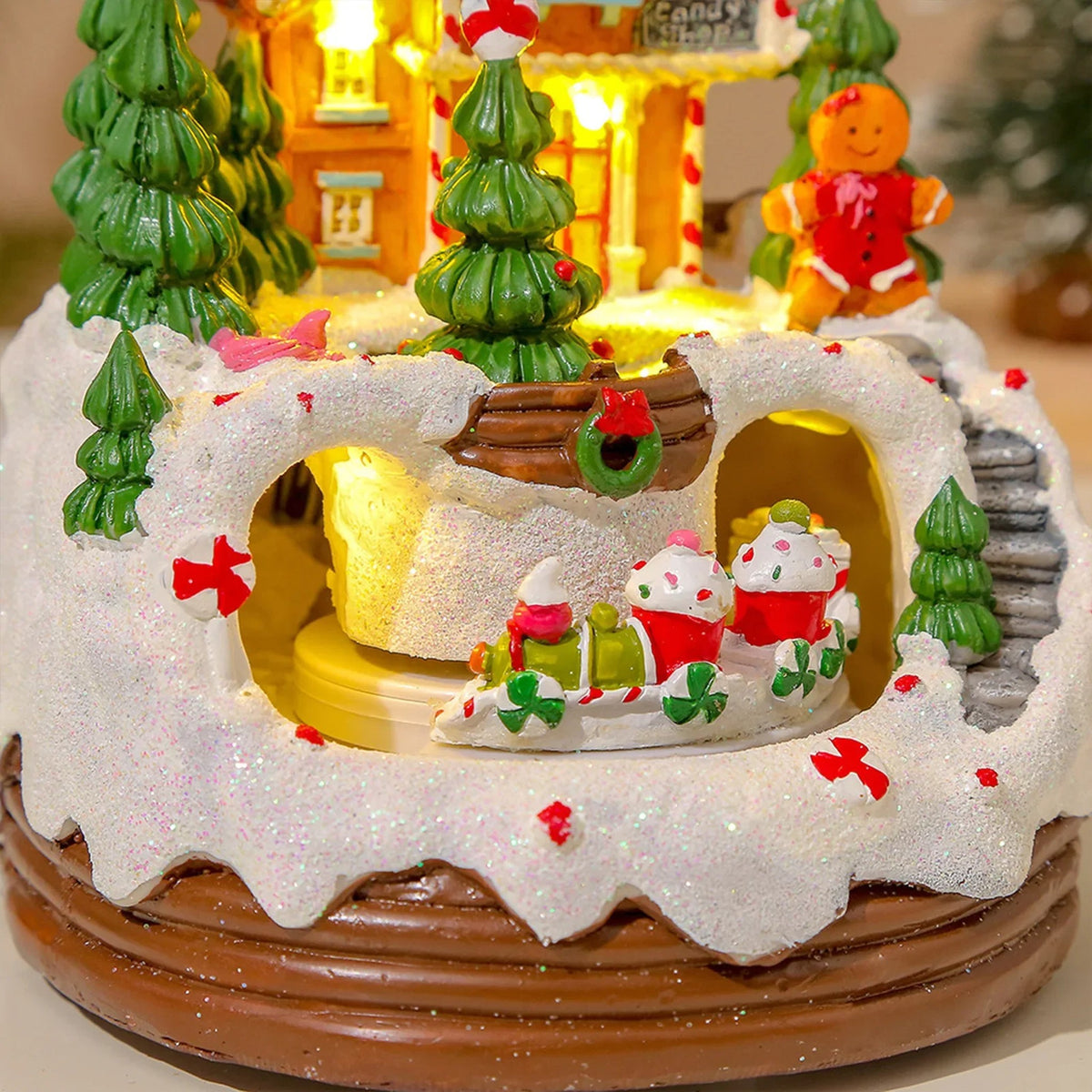 Christmas Village House with Lights and Music - Rotating Carousel Gingerbread House Decoration, 6.3  #d07