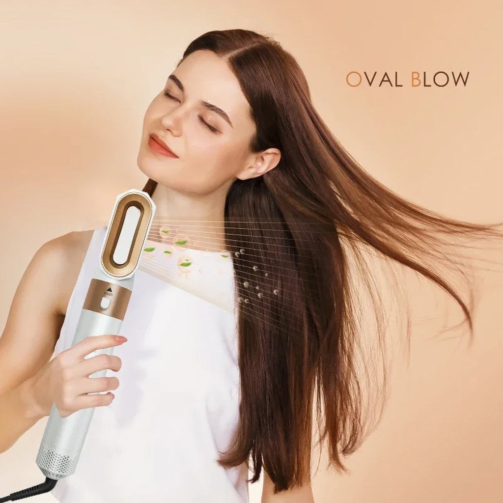 Blow Dryer Brush 5 in 1 Hair Styler Set - Hot Air Brush with 2 Air Curling Barrels, Round Brush & Sm #d08