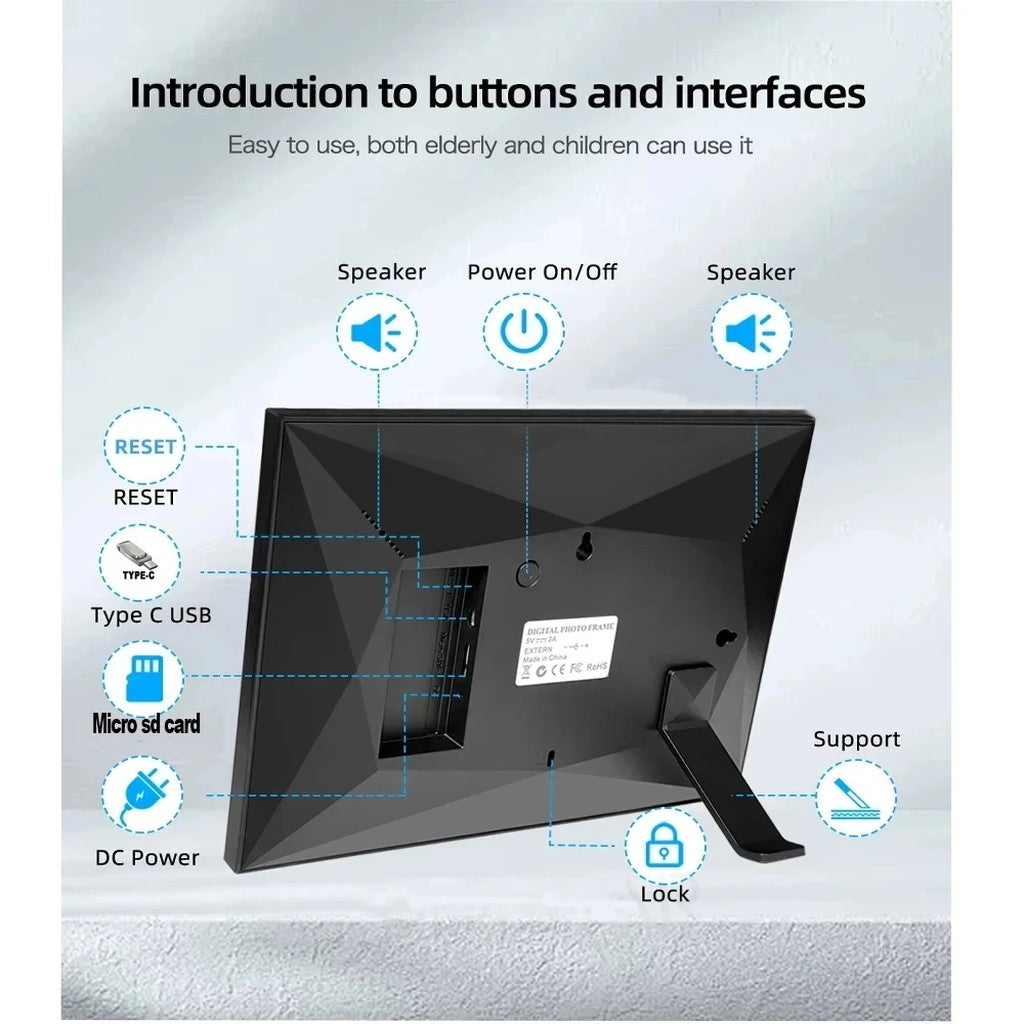 Digital Picture Frame 10.1 Inch WiFi with Calendar, 1280x800 IPS HD Touch Screen, 64GB Storage, Auto #d09