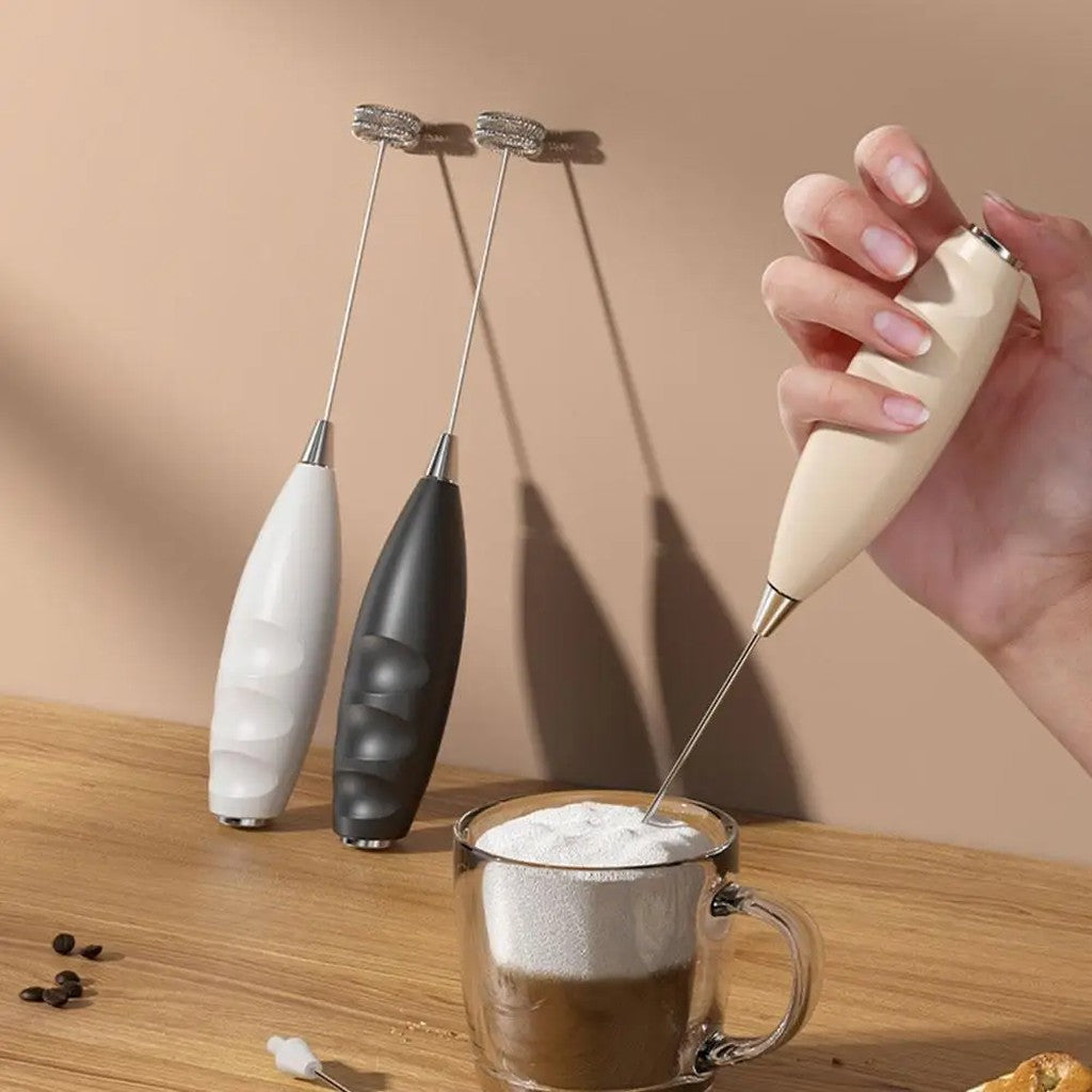 Milk Frother Handheld with Egg Whisk Attachment - Battery Operated Cordless Coffee Foamer, 2 Stainle #d12