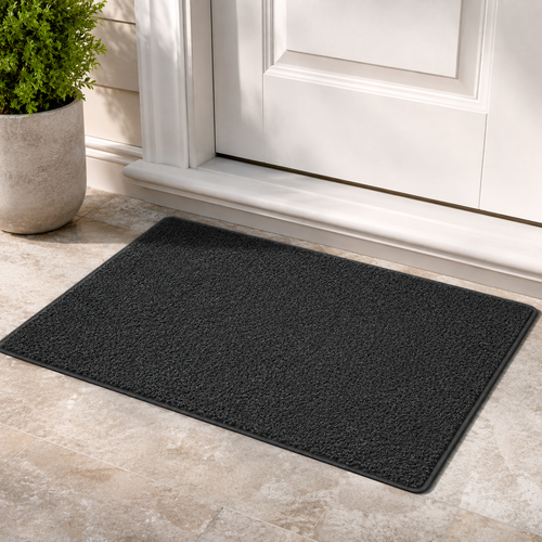 Close-up of soft texture on charcoal grey floor mat