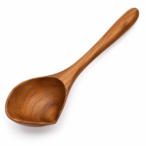 Wooden serving spoon with ergonomic handle in natural finish