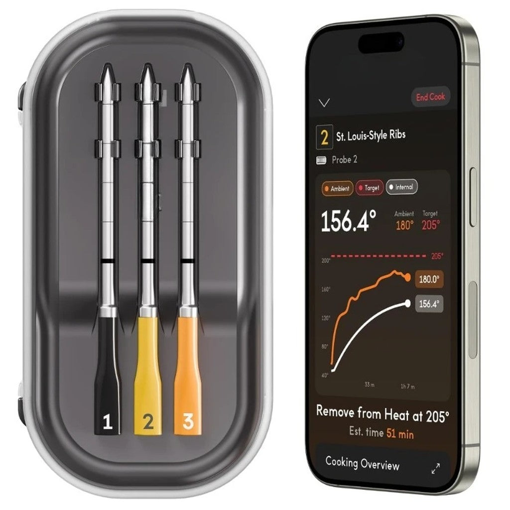 Smart Meat Thermometer with 3 Ultra-Thin Probes, WiFi Unlimited Range, 5 Sensors per Probe, Heat Res #g01