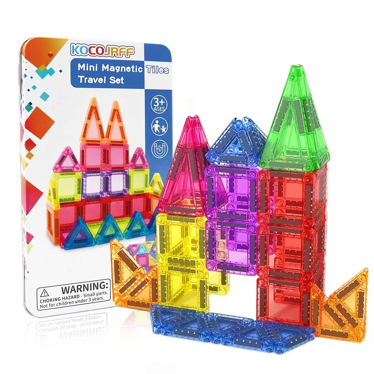 Magnetic Tiles Mini Travel Set in Metal Tin - 26, 40 or 57 Pcs Magnetic Building Blocks with Rounded #g01