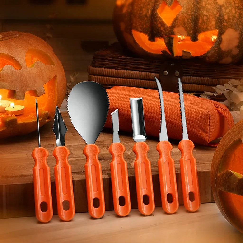 Pumpkin Carving Kit 7 Piece Stainless Steel Pumpkin Carving Tools with Serrated Scoop, Saws, Gouges  #g01