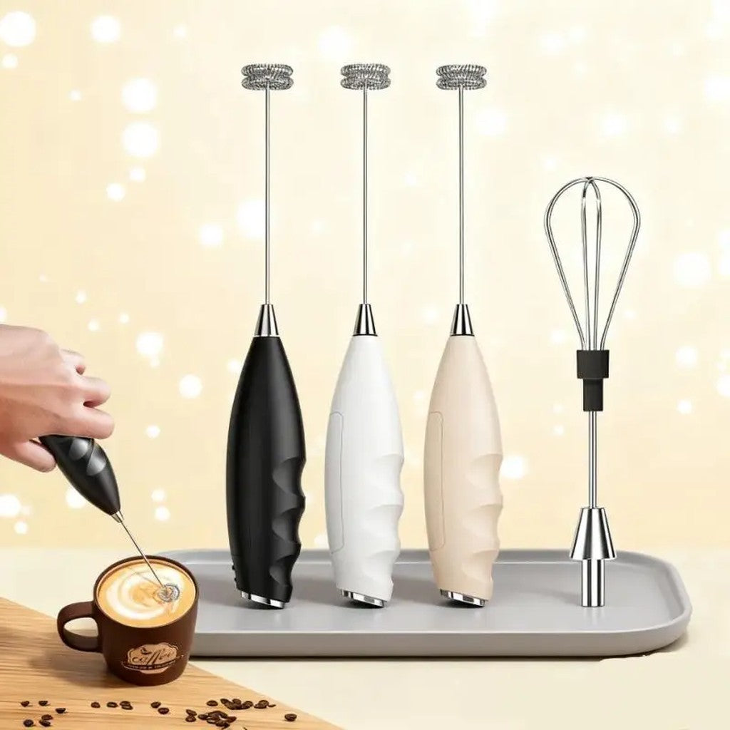 Milk Frother Handheld with Egg Whisk Attachment - Battery Operated Cordless Coffee Foamer, 2 Stainle #g01