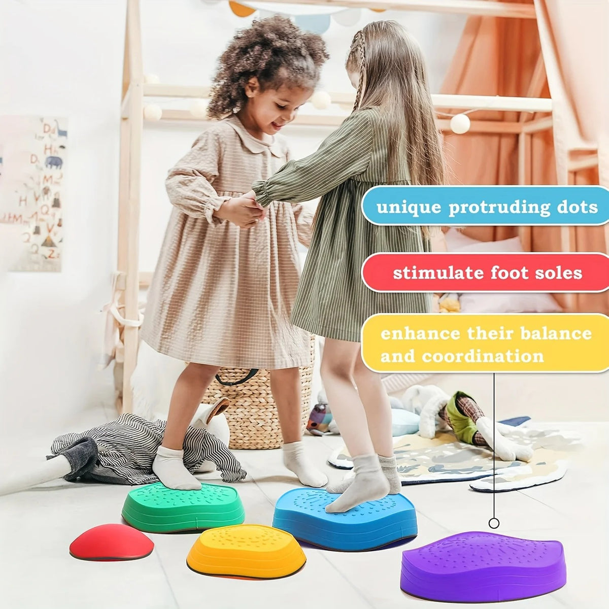 Stepping Stones for Kids - Stackable Balance Stepping Stones & Tactile Balance Path Sets, Non-Slip,  #g02