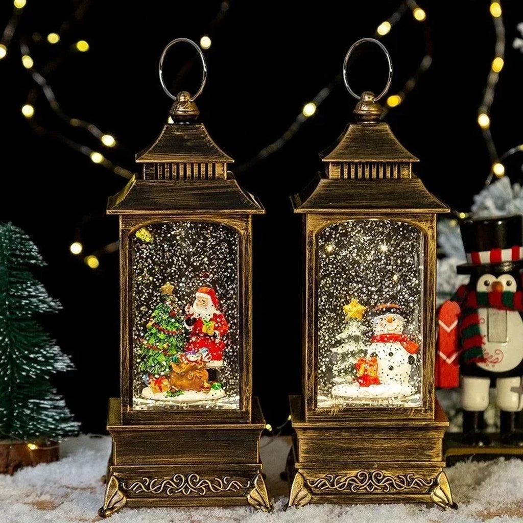 Christmas Lantern Snow Globe - Lighted Snow Globe Lantern with Swirling Glitter, USB or Battery Oper #g02