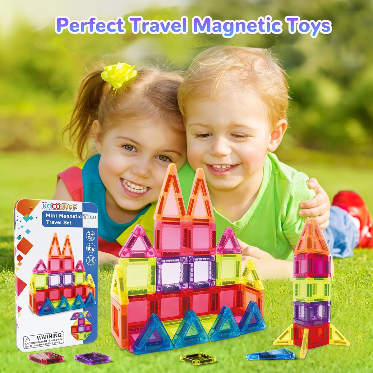 Magnetic Tiles Mini Travel Set in Metal Tin - 26, 40 or 57 Pcs Magnetic Building Blocks with Rounded #g02