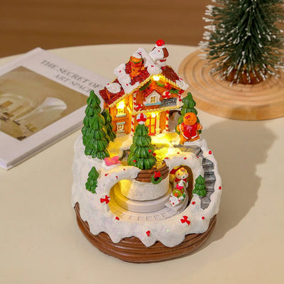 Christmas Village House with Lights and Music - Rotating Carousel Gingerbread House Decoration, 6.3 in Tabletop Centerpiece
