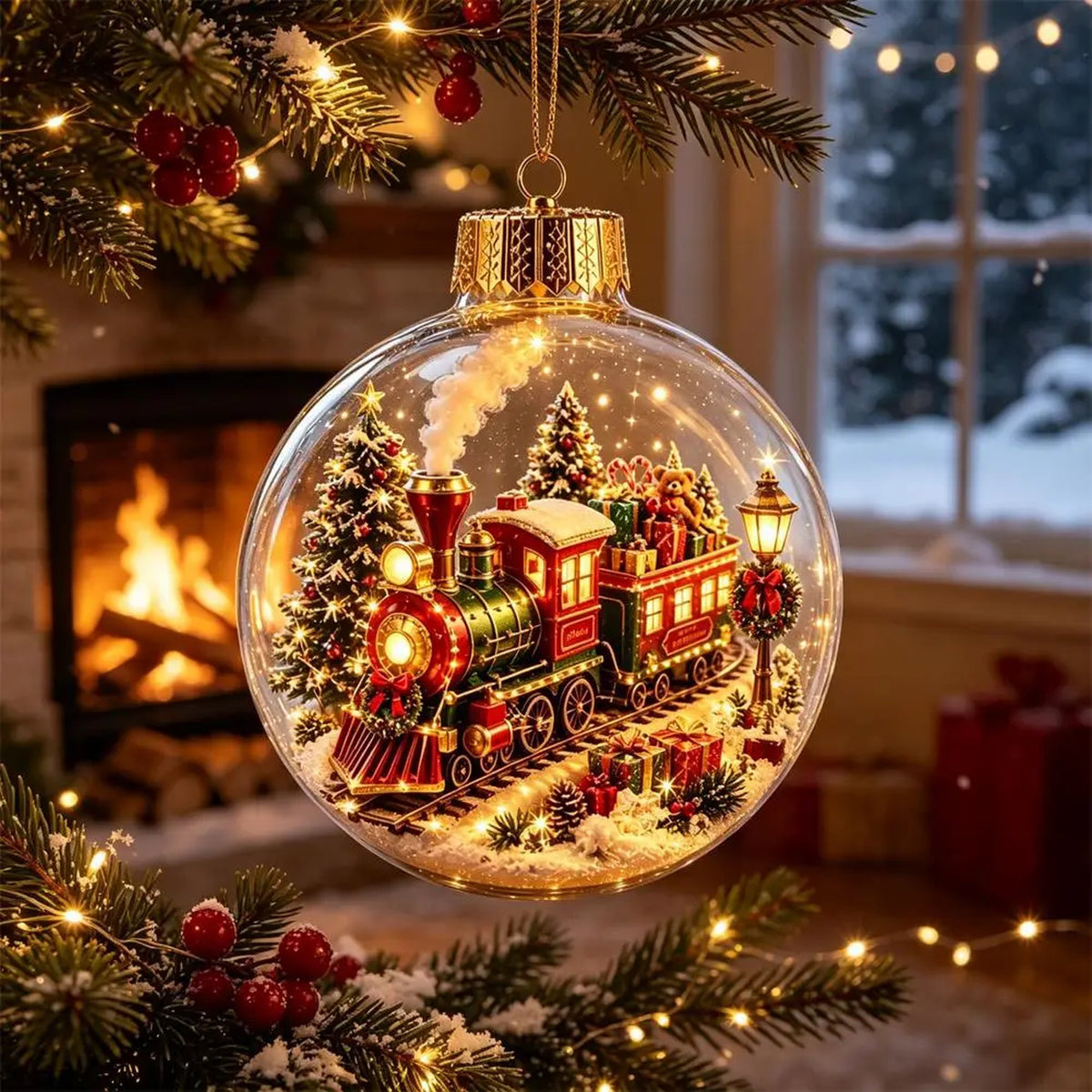 Christmas Ball Ornament with LED Light - Light Up Clear Shatterproof Hanging Ornament, 3.15 in, 8 Fe #g02