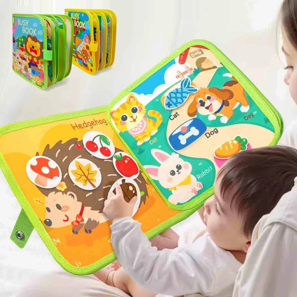 Quiet Book for Toddlers - Felt Busy Book with Farm Animals or Fruits & Vegetables Pages, Lacing, Fla #g02