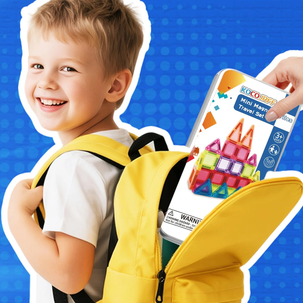 Magnetic Tiles Mini Travel Set in Metal Tin - 26, 40 or 57 Pcs Magnetic Building Blocks with Rounded #g03