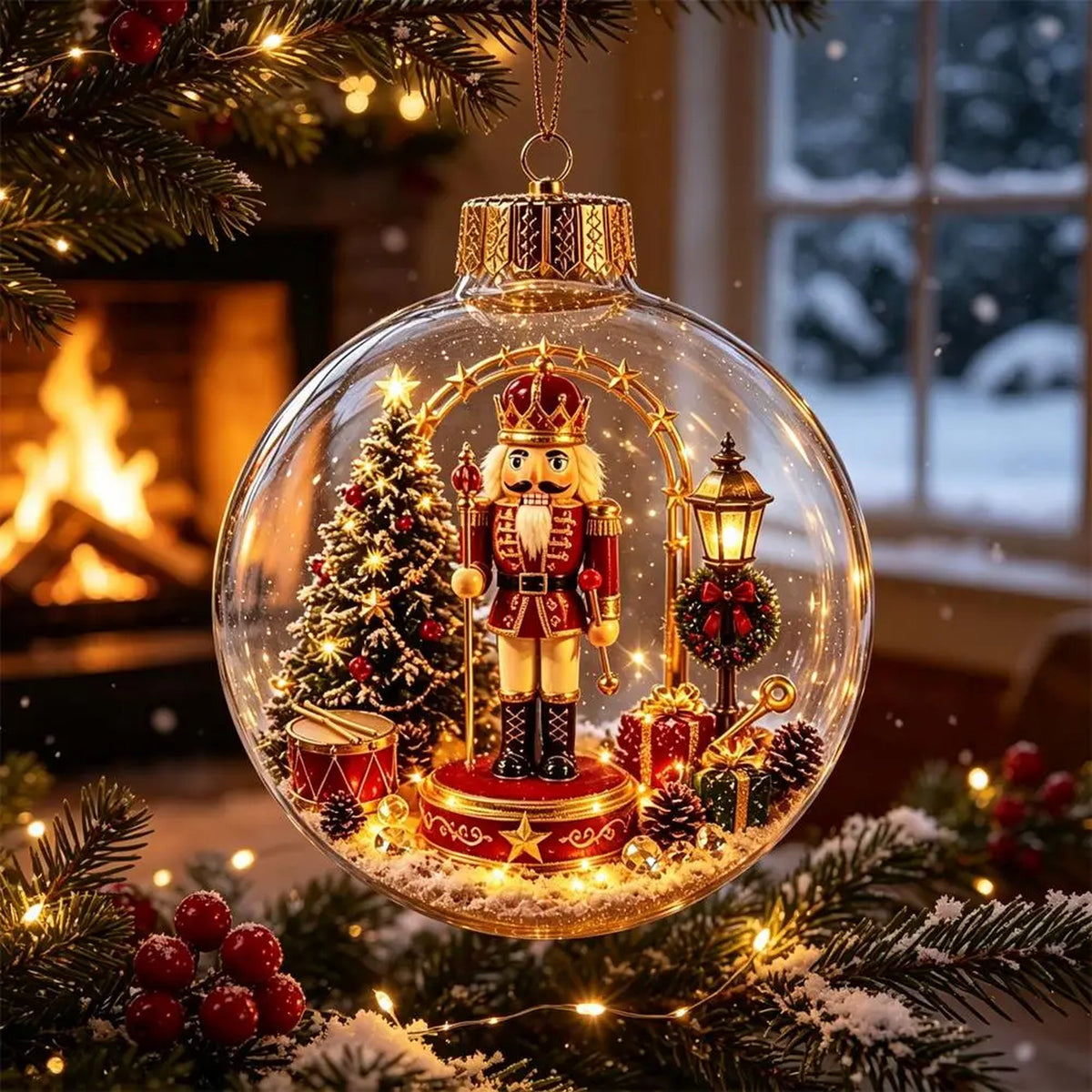 Christmas Ball Ornament with LED Light - Light Up Clear Shatterproof Hanging Ornament, 3.15 in, 8 Fe #g03