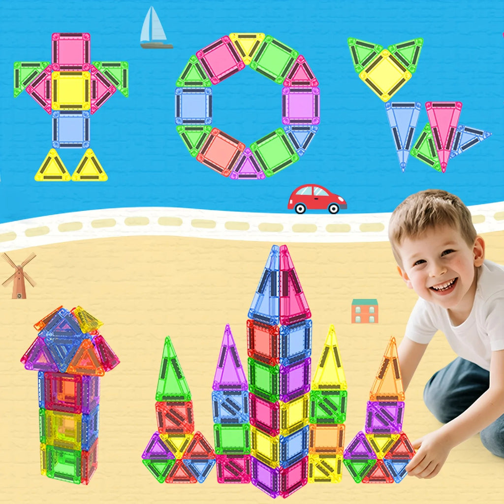 Magnetic Tiles Mini Travel Set in Metal Tin - 26, 40 or 57 Pcs Magnetic Building Blocks with Rounded #g04